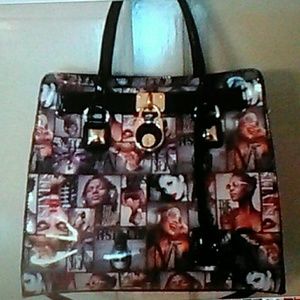 Magazine cover collage tote handbag.